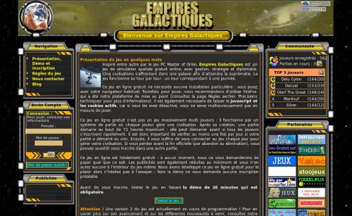 Capture d'�cran du jeu web Empires Galactiques