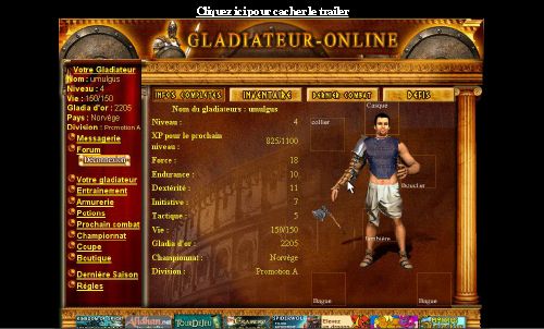 Capture d'�cran du jeu web Gladiateur-online