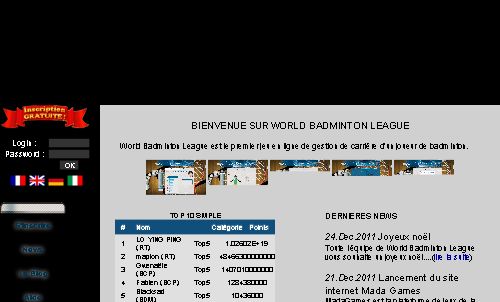 Capture d'�cran du jeu web World Badminton League